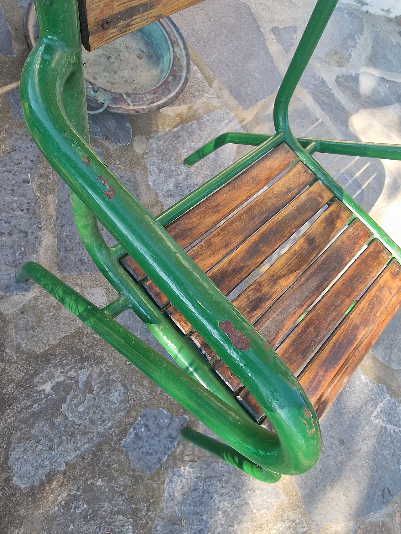 Set of 4 iron and wood bistro chairs from the 1950s 10