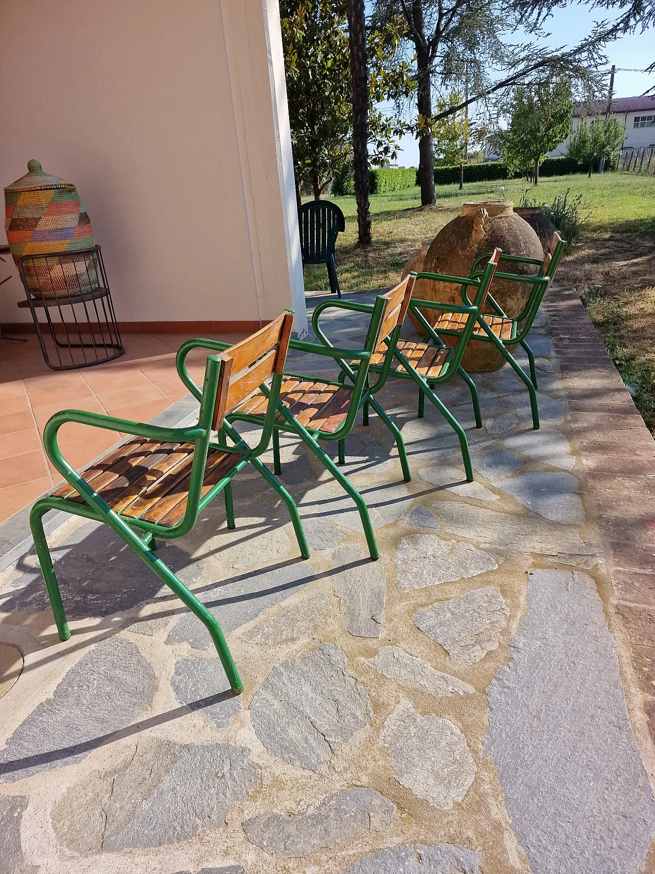 Set of 4 iron and wood bistro chairs from the 1950s 11