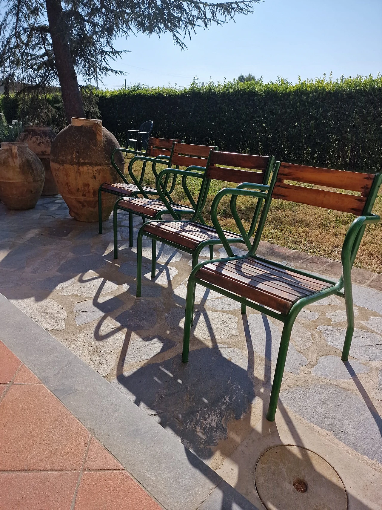 Set of 4 iron and wood bistro chairs from the 1950s 13