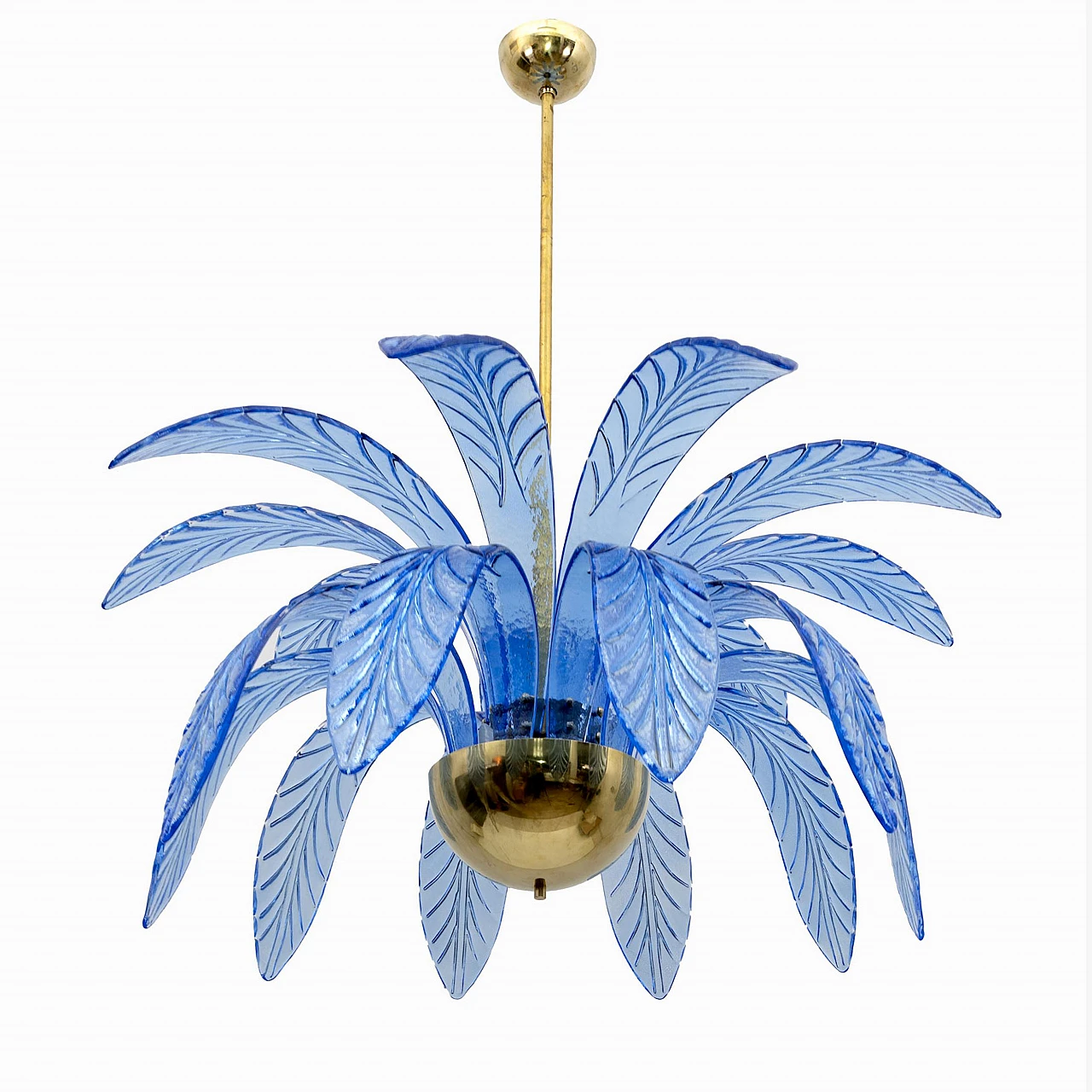 Pair of Mid-Century Modern Palm Leaves Chandelier Murano Glass and Brass, 1970s 2