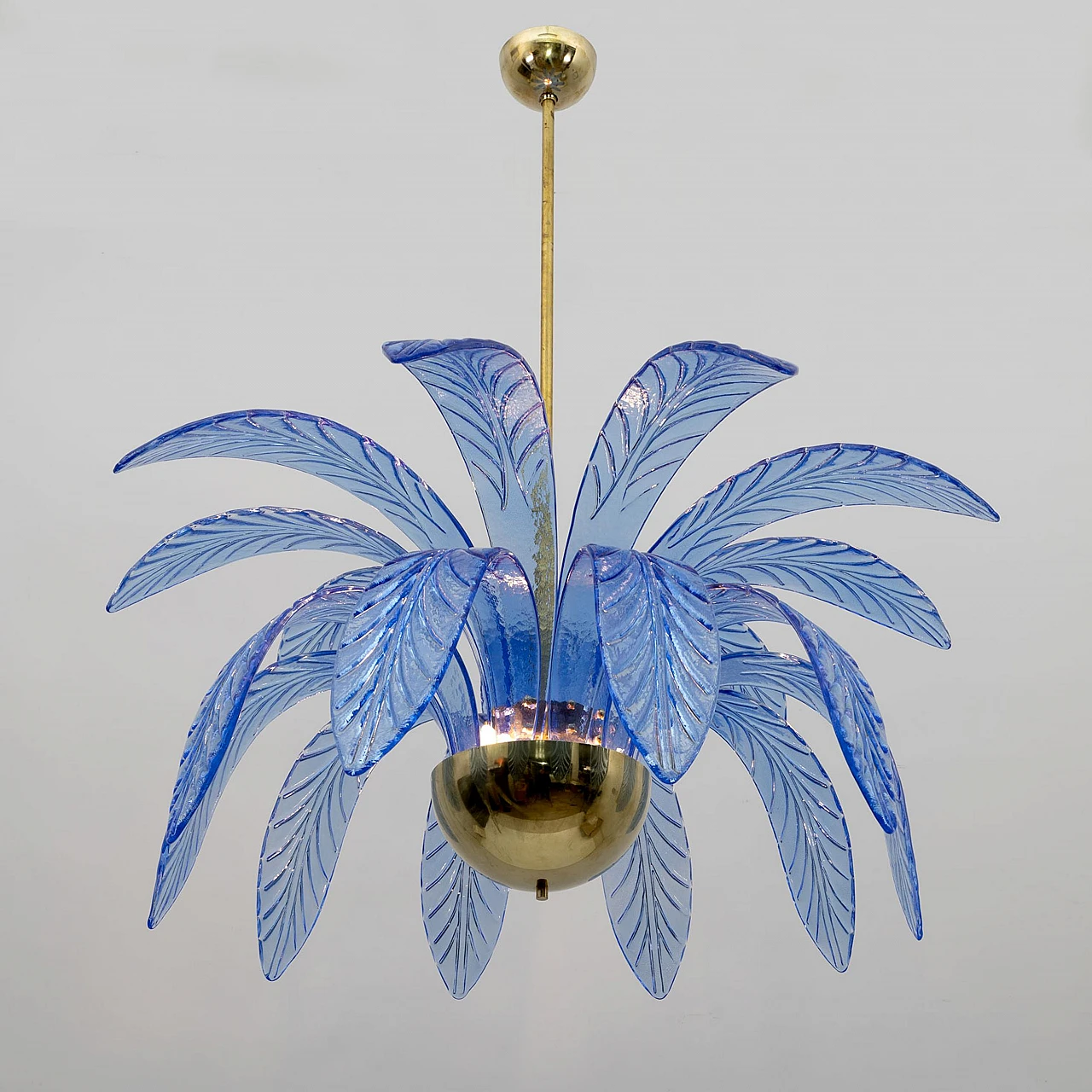 Pair of Mid-Century Modern Palm Leaves Chandelier Murano Glass and Brass, 1970s 3