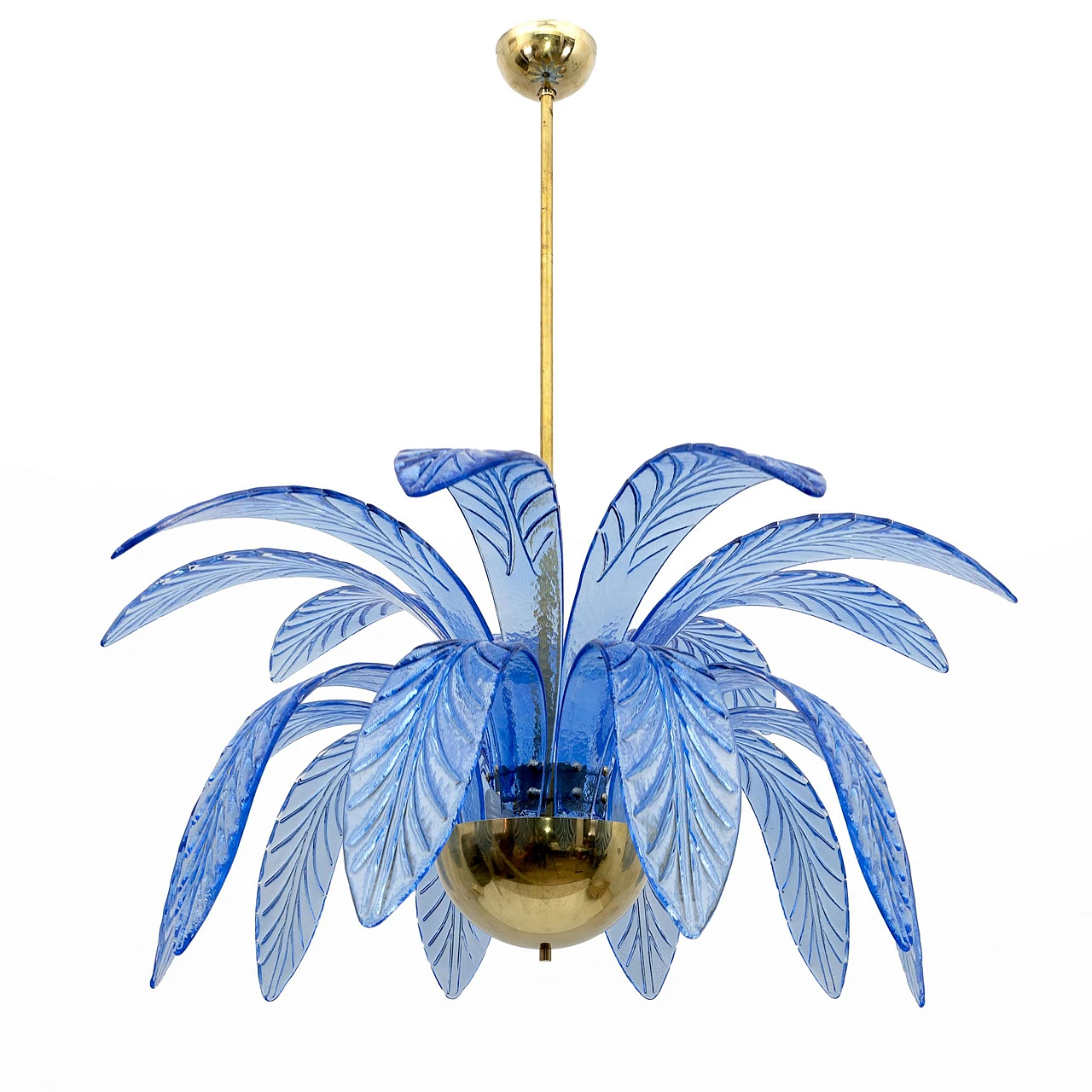 Pair of Mid-Century Modern Palm Leaves Chandelier Murano Glass and Brass, 1970s 5