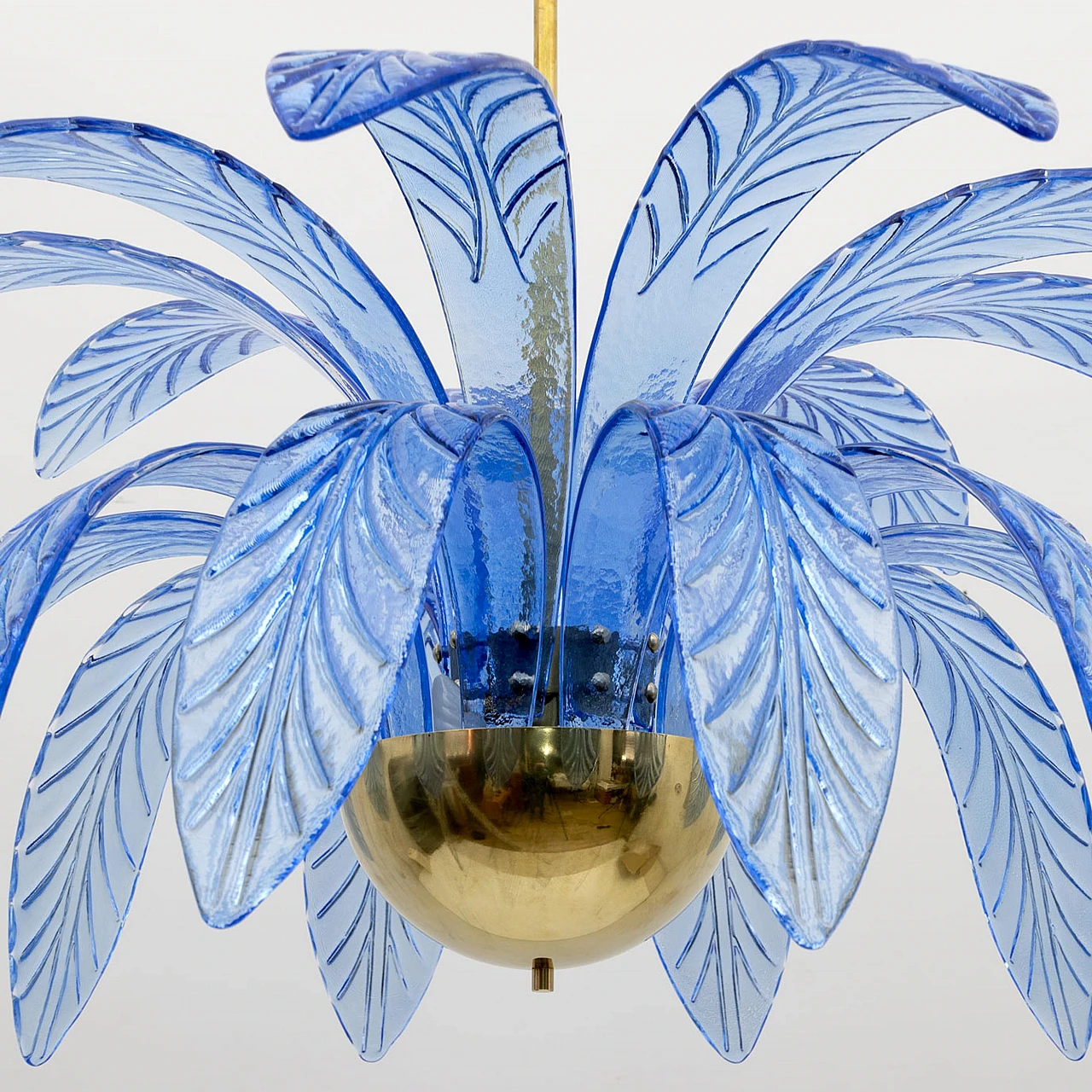 Pair of Mid-Century Modern Palm Leaves Chandelier Murano Glass and Brass, 1970s 6