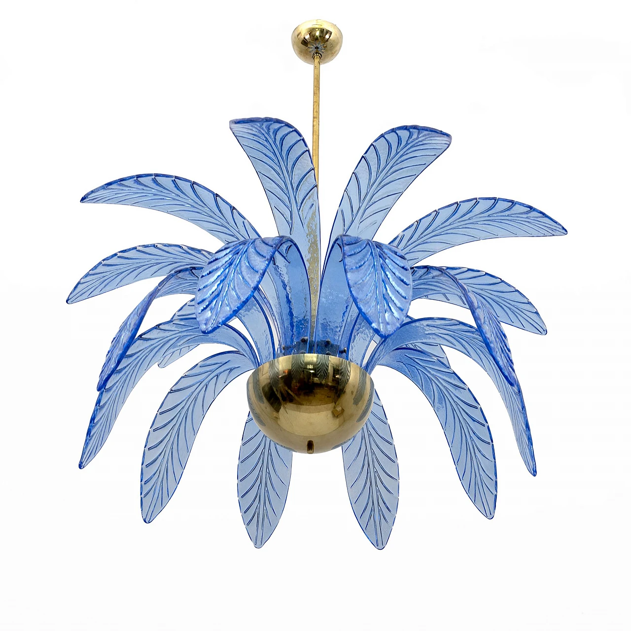 Pair of Mid-Century Modern Palm Leaves Chandelier Murano Glass and Brass, 1970s 7