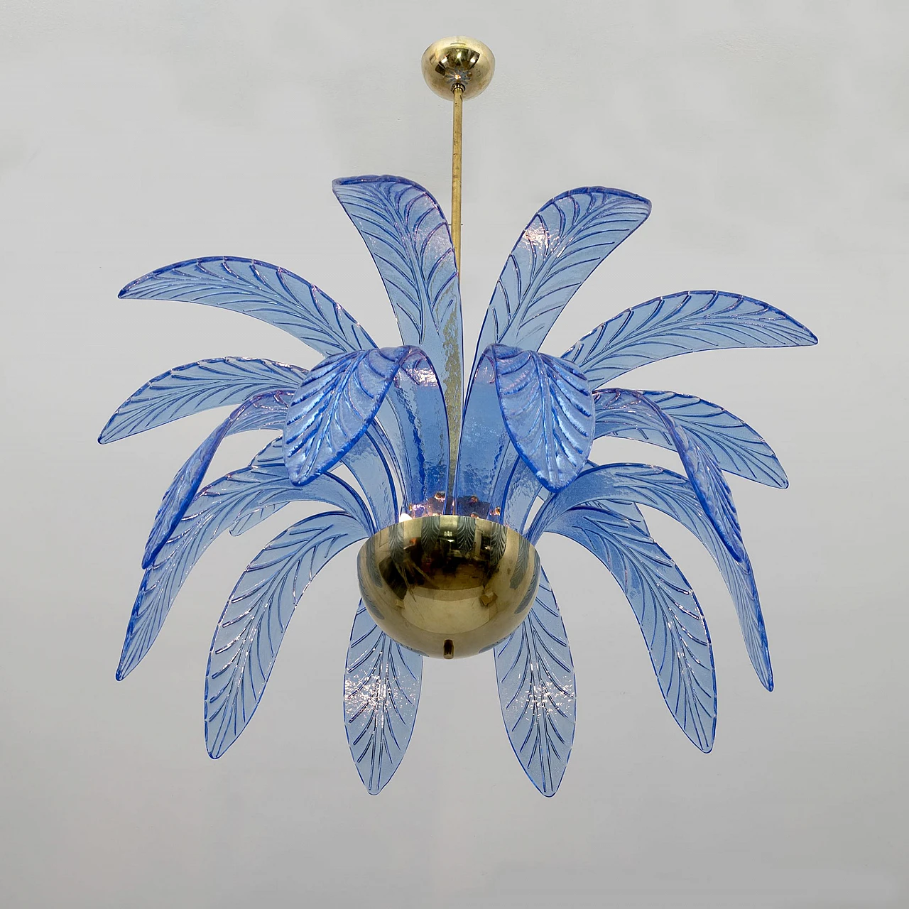 Pair of Mid-Century Modern Palm Leaves Chandelier Murano Glass and Brass, 1970s 8