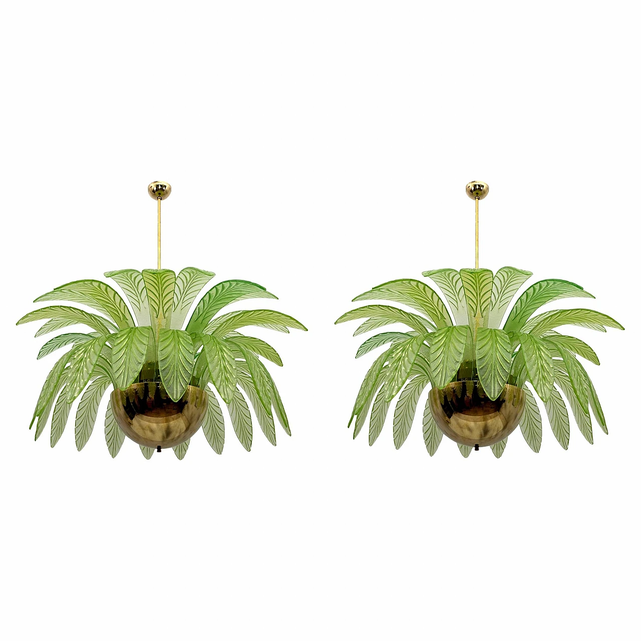 Pair of Murano glass palm leaf chandeliers, 1970s 1