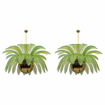 Pair of Murano glass palm leaf chandeliers, 1970s