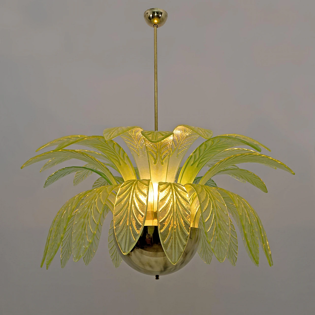 Pair of Murano glass palm leaf chandeliers, 1970s 6