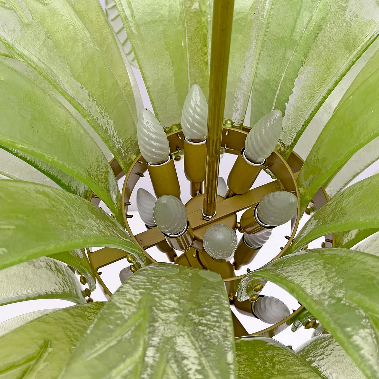 Pair of Murano glass palm leaf chandeliers, 1970s 8