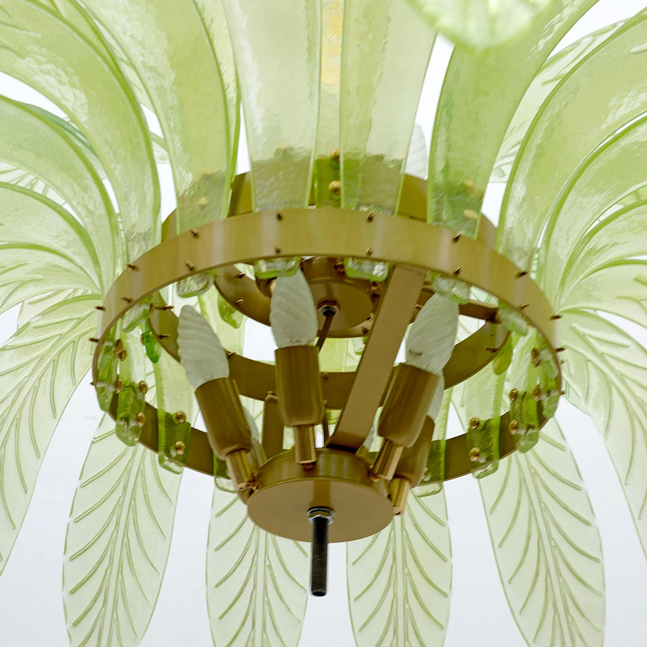 Pair of Murano glass palm leaf chandeliers, 1970s 9