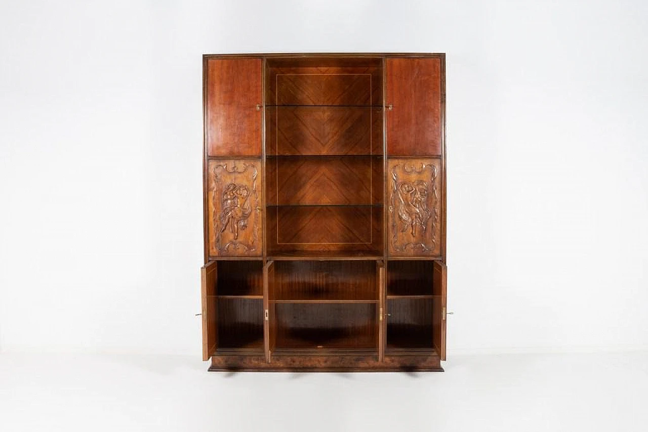 Handcrafted cabinet with glass shelves, 1950s 3