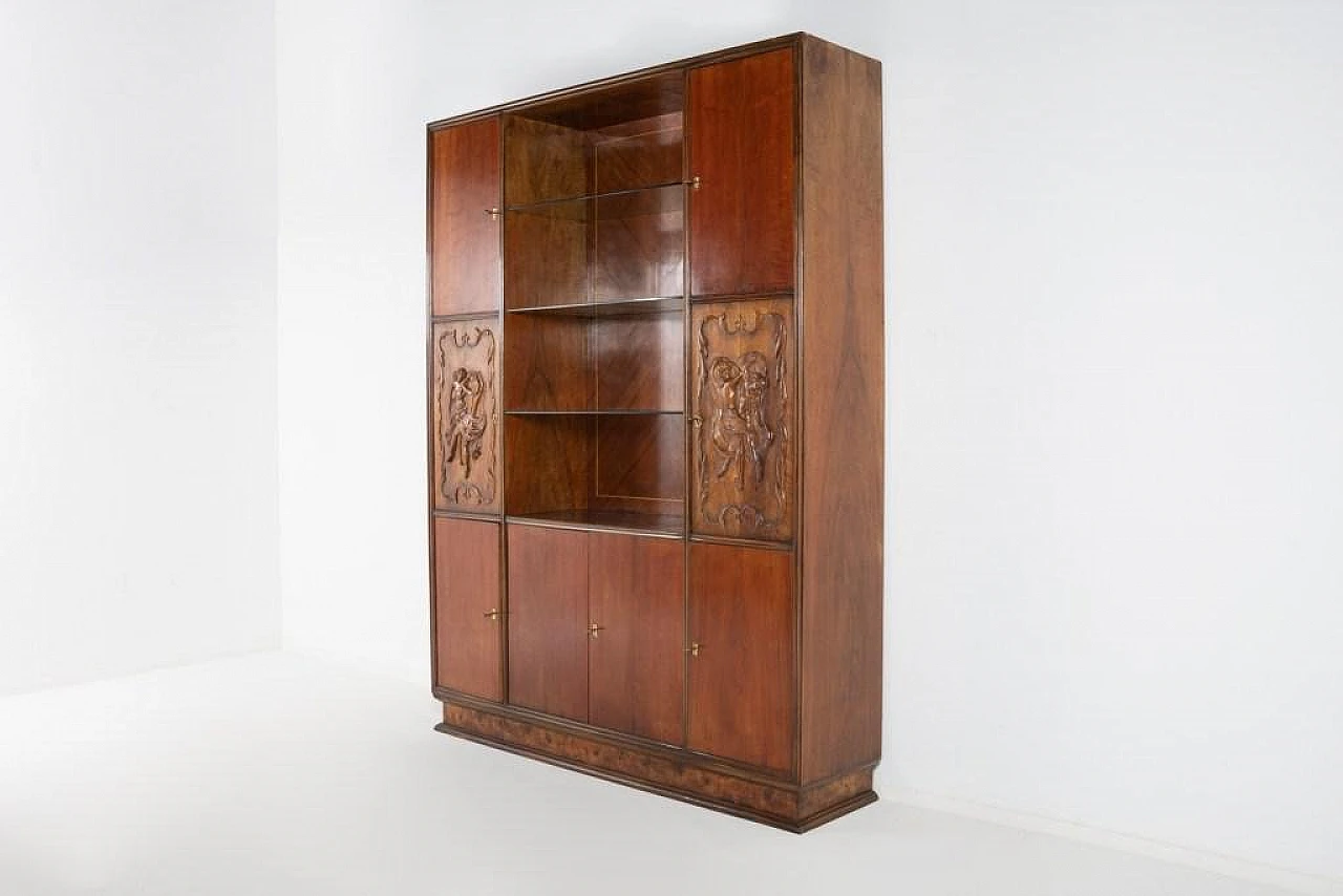 Handcrafted cabinet with glass shelves, 1950s 11