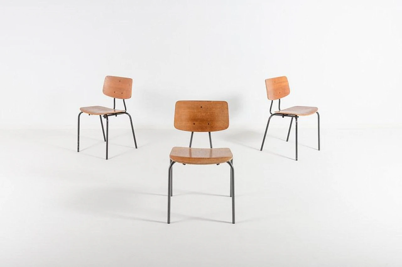 3 Steel and wood school chairs, 1960s 1