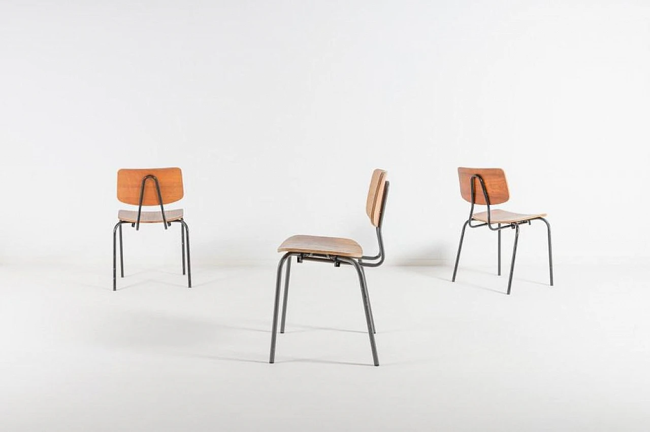 3 Steel and wood school chairs, 1960s 2