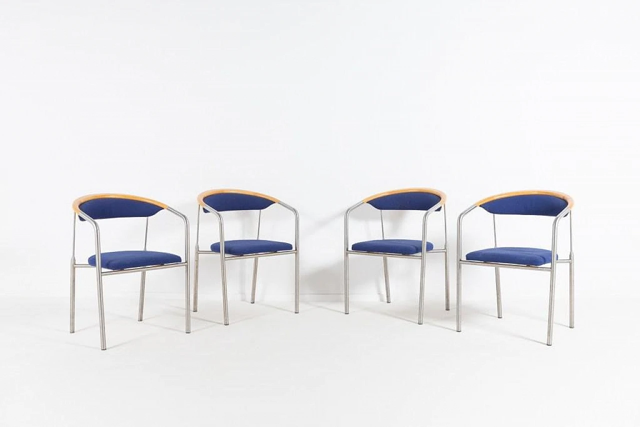 4 Steel and fabric chairs by Hansen & Sorensen, 1990s 1