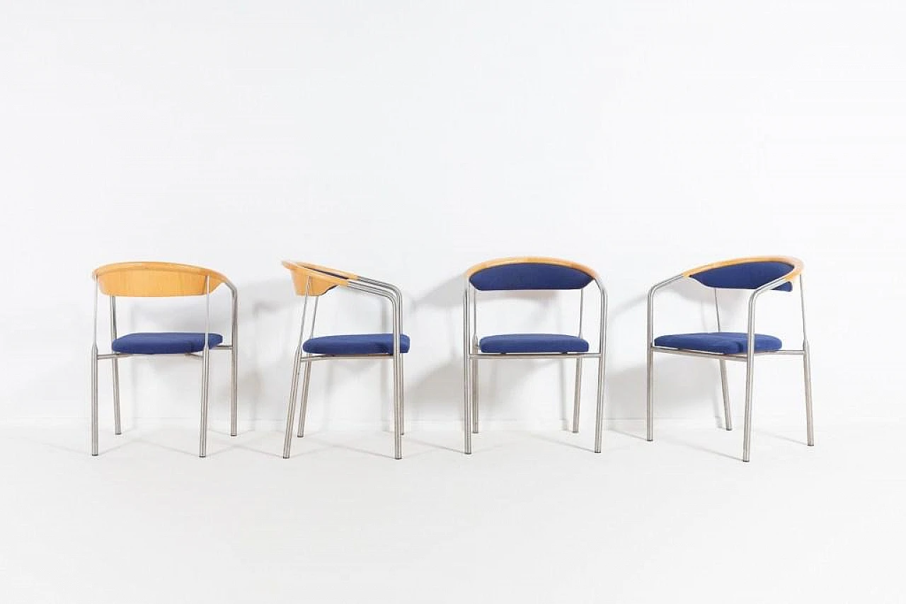 4 Steel and fabric chairs by Hansen & Sorensen, 1990s 2