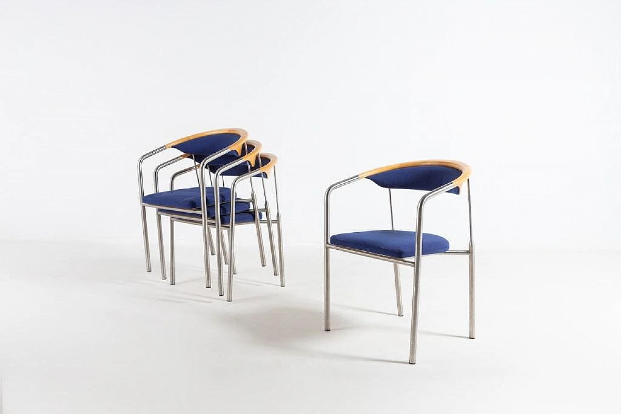 4 Steel and fabric chairs by Hansen & Sorensen, 1990s 7