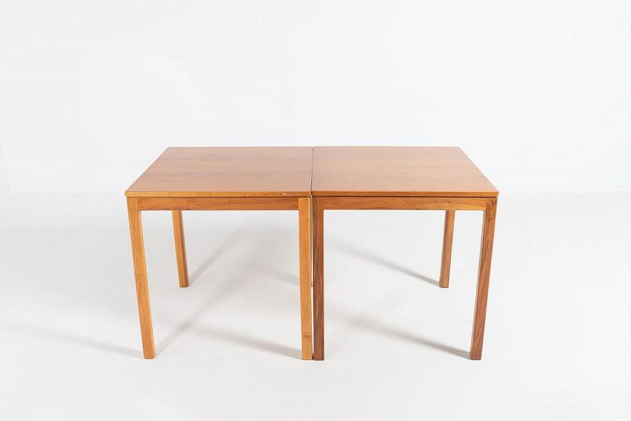 Pair of Scandinavian walnut tables, 1960s 2