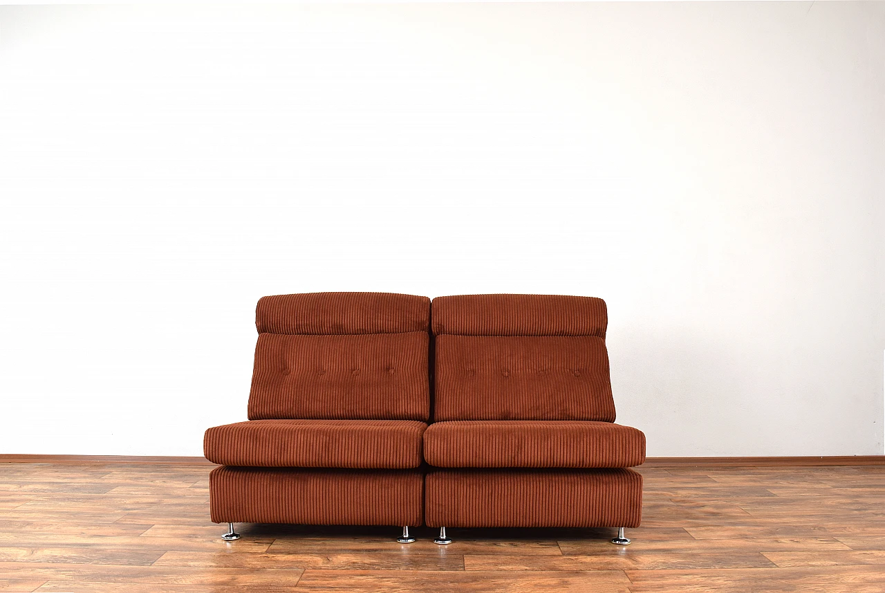 Pair of modular armchairs in brown courdroy & metal, 1970s 2