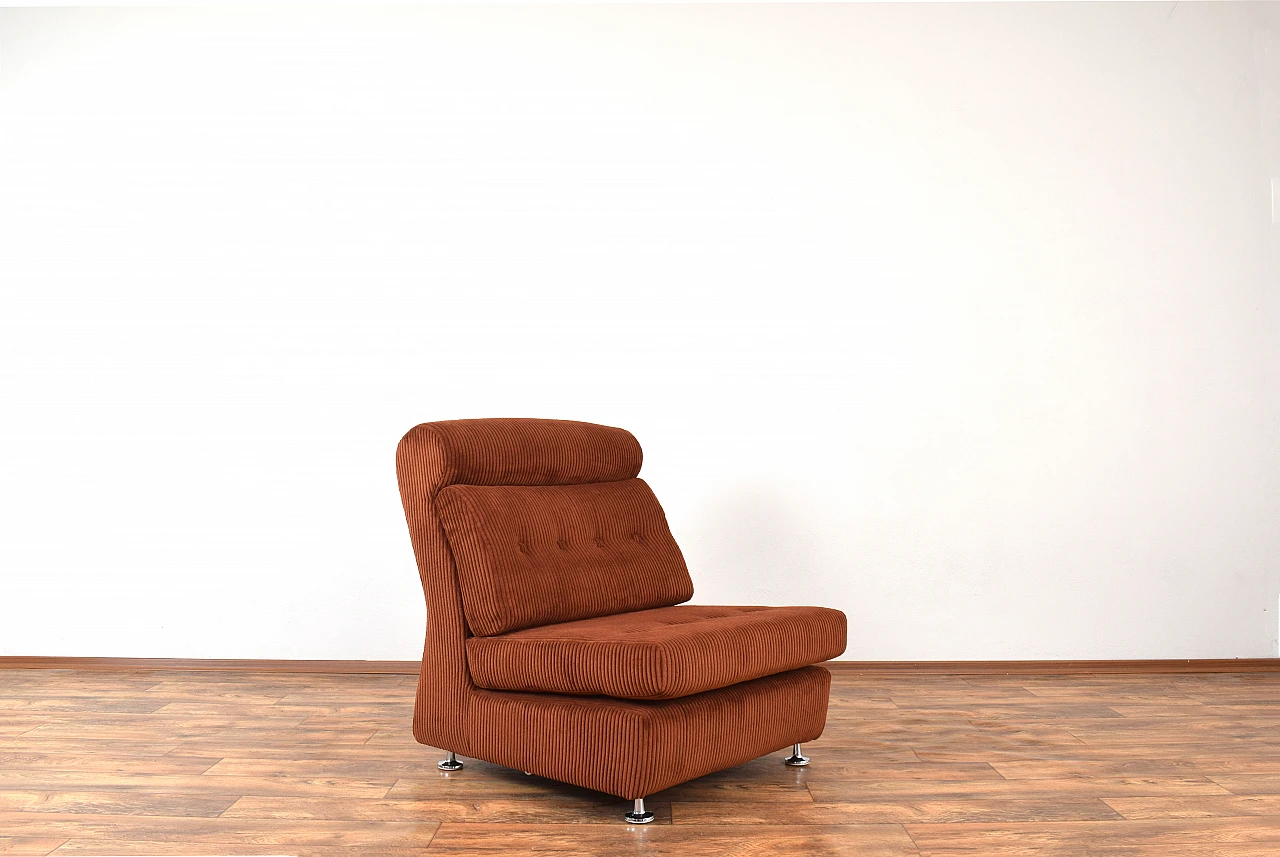 Pair of modular armchairs in brown courdroy & metal, 1970s 6