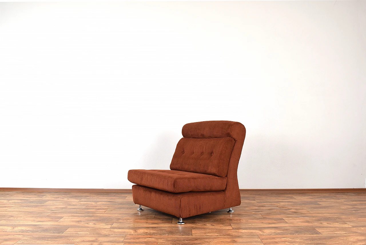 Pair of modular armchairs in brown courdroy & metal, 1970s 7