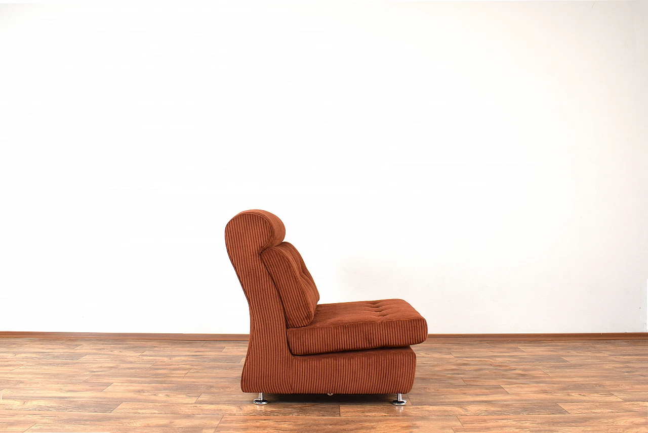 Pair of modular armchairs in brown courdroy & metal, 1970s 8