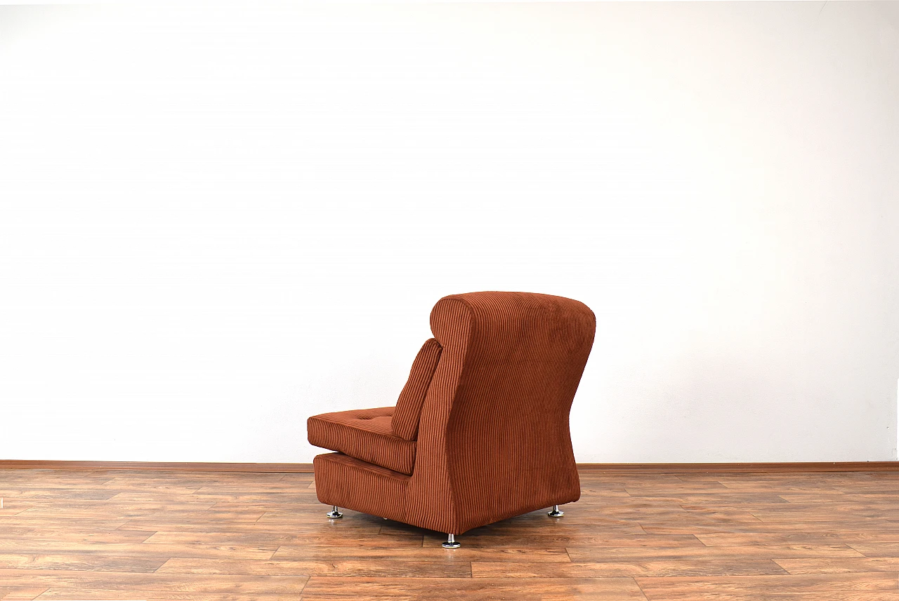 Pair of modular armchairs in brown courdroy & metal, 1970s 11