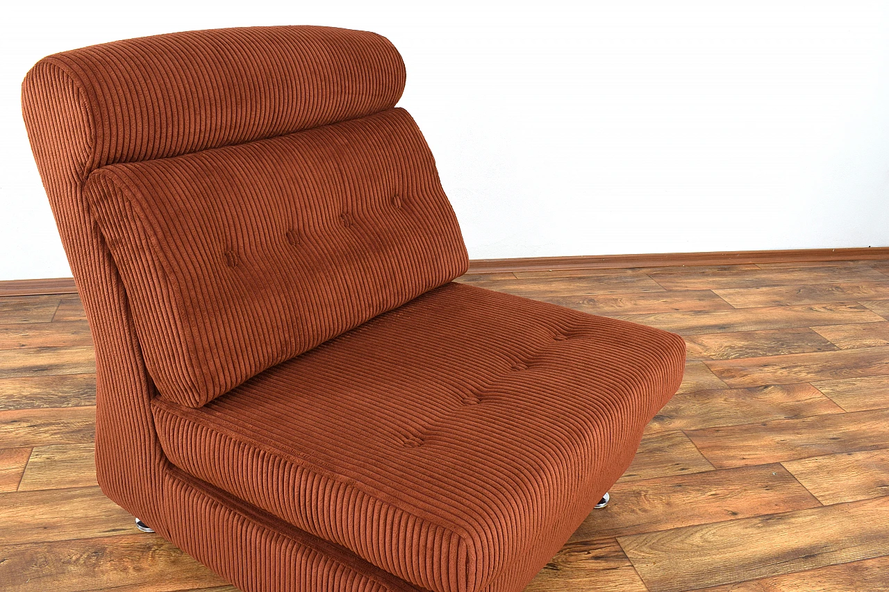 Pair of modular armchairs in brown courdroy & metal, 1970s 14