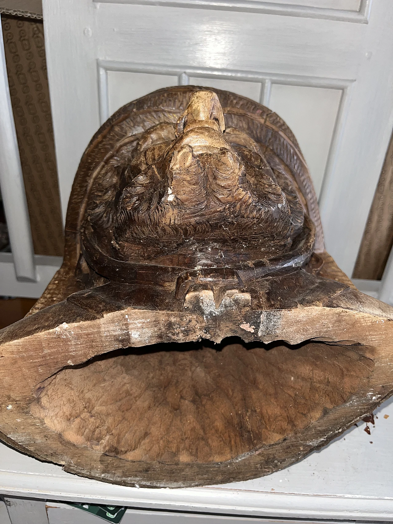 Elderly man with hat, hand carved wooden sculpture 5