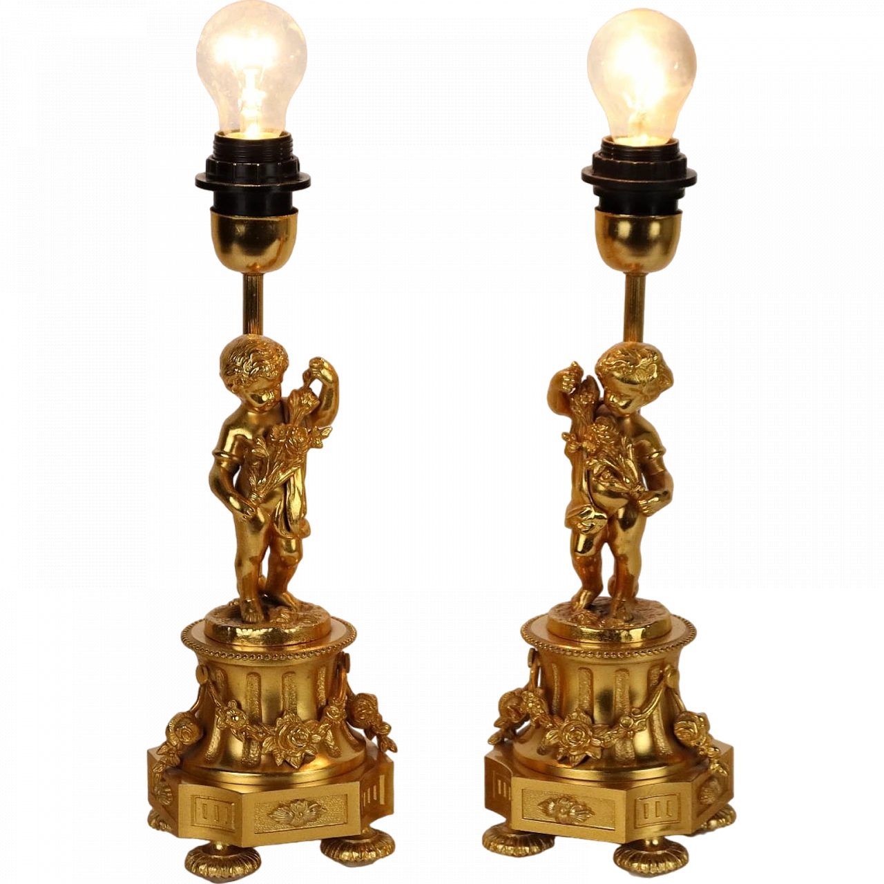 Pair of gold plated bronze table lamps by F.B.A.I. 11