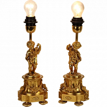 Pair of gold plated bronze table lamps by F.B.A.I.