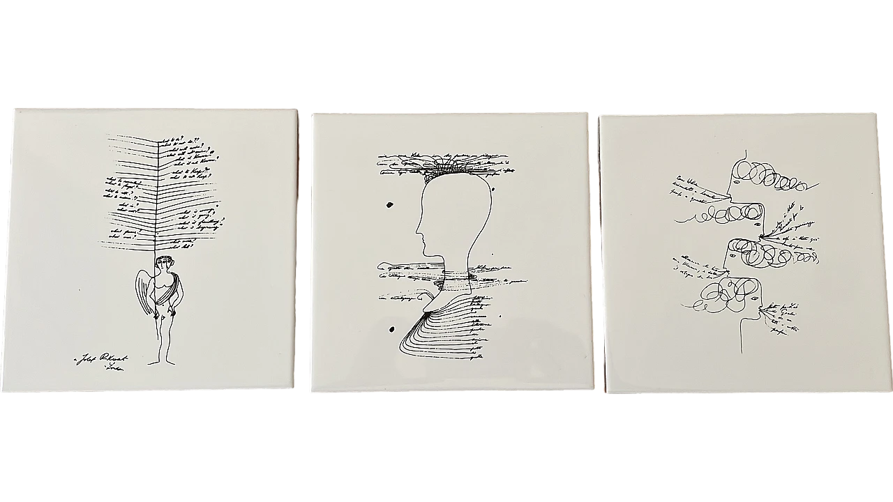 3 Piastrelle Centolettere in ceramica bianca e nera di Ponti, anni '90 7