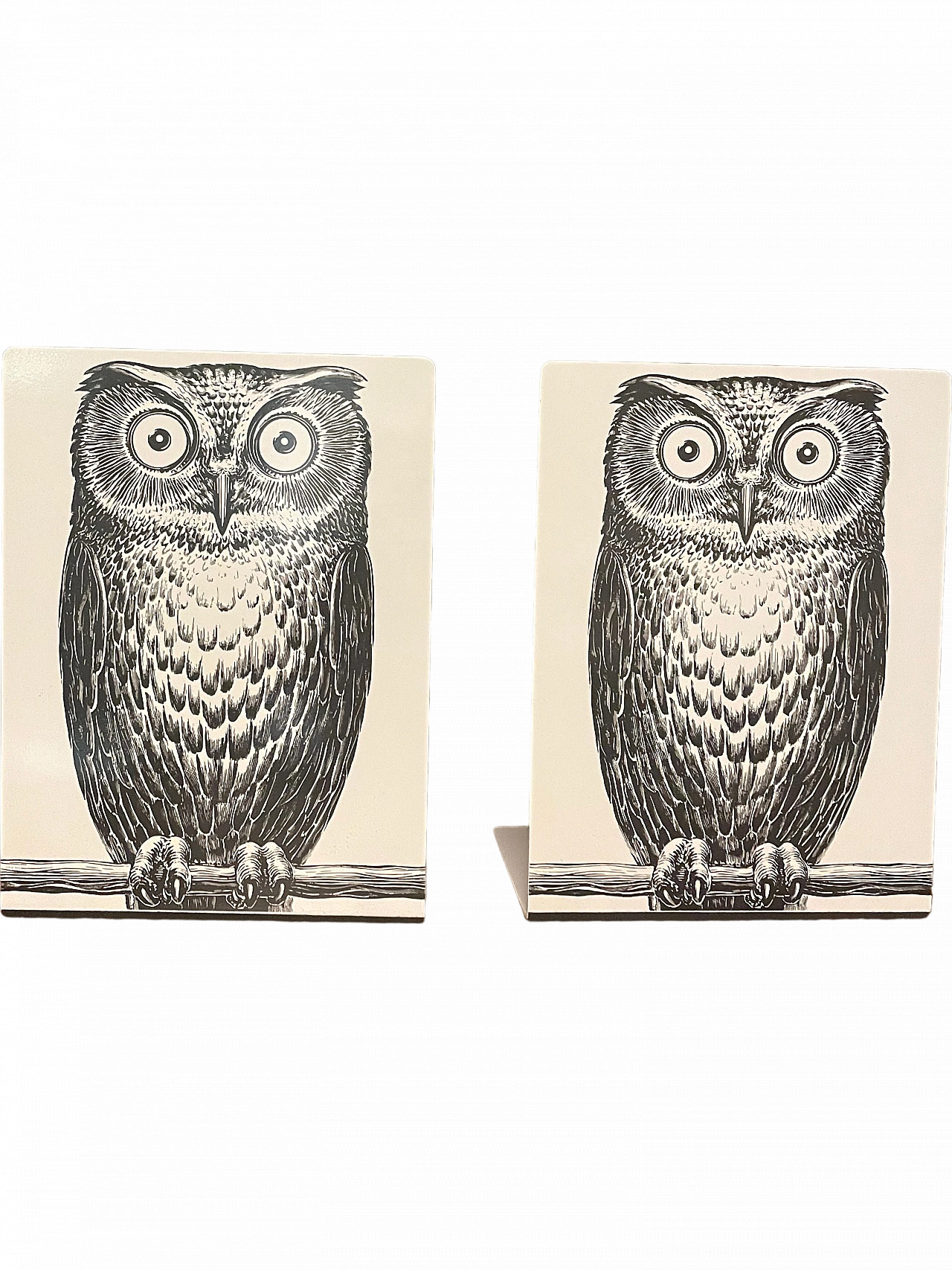 Pair of owl-shaped bookends in metal by Pietro Fornasetti, 2000s 8