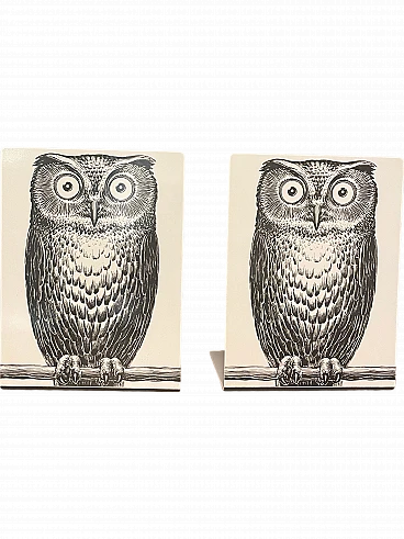 Pair of owl-shaped bookends in metal by Pietro Fornasetti, 2000s