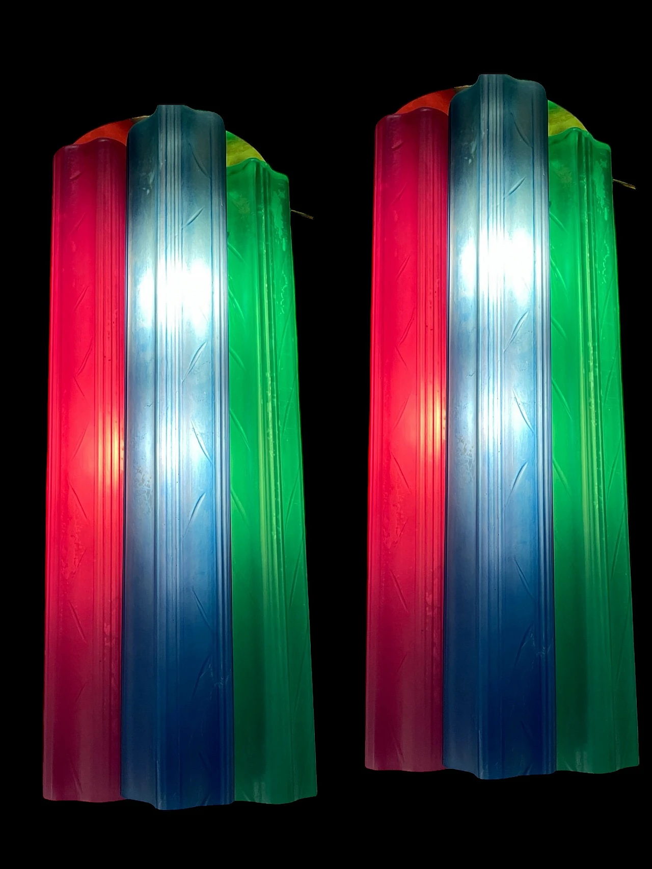 Pair of multicolored glass tube Pop Art wall sconces, 1970s 1