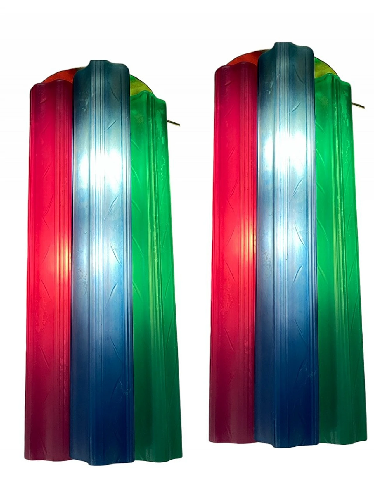 Pair of multicolored glass tube Pop Art wall sconces, 1970s 2