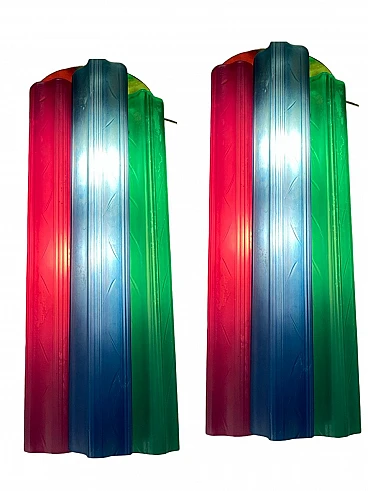 Pair of multicolored glass tube Pop Art wall sconces, 1970s