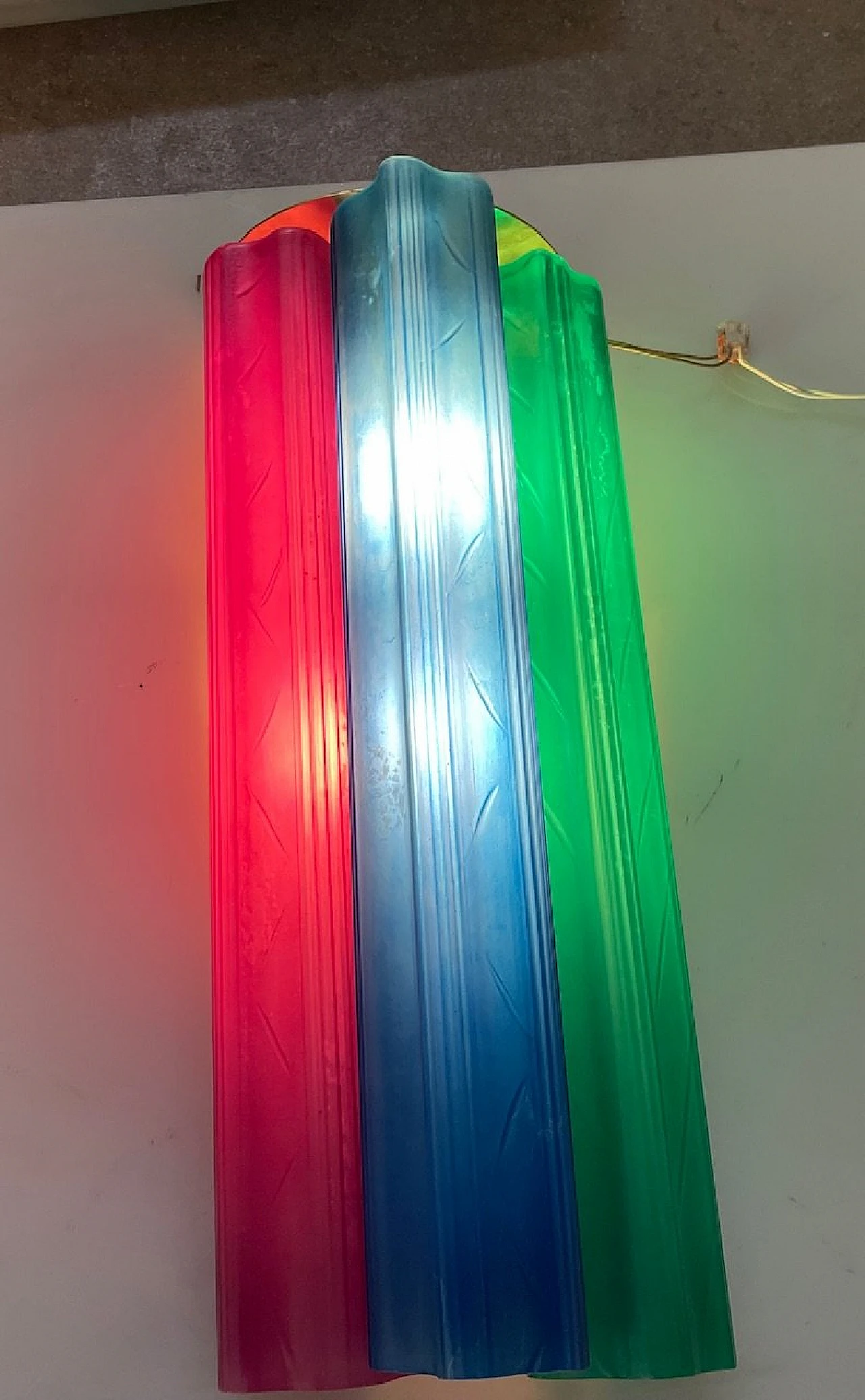 Pair of multicolored glass tube Pop Art wall sconces, 1970s 5