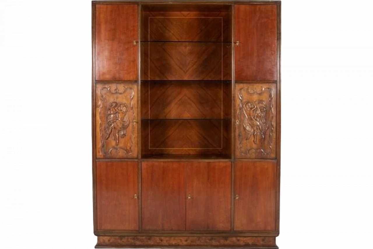 Handcrafted cabinet with glass shelves, 1950s 12