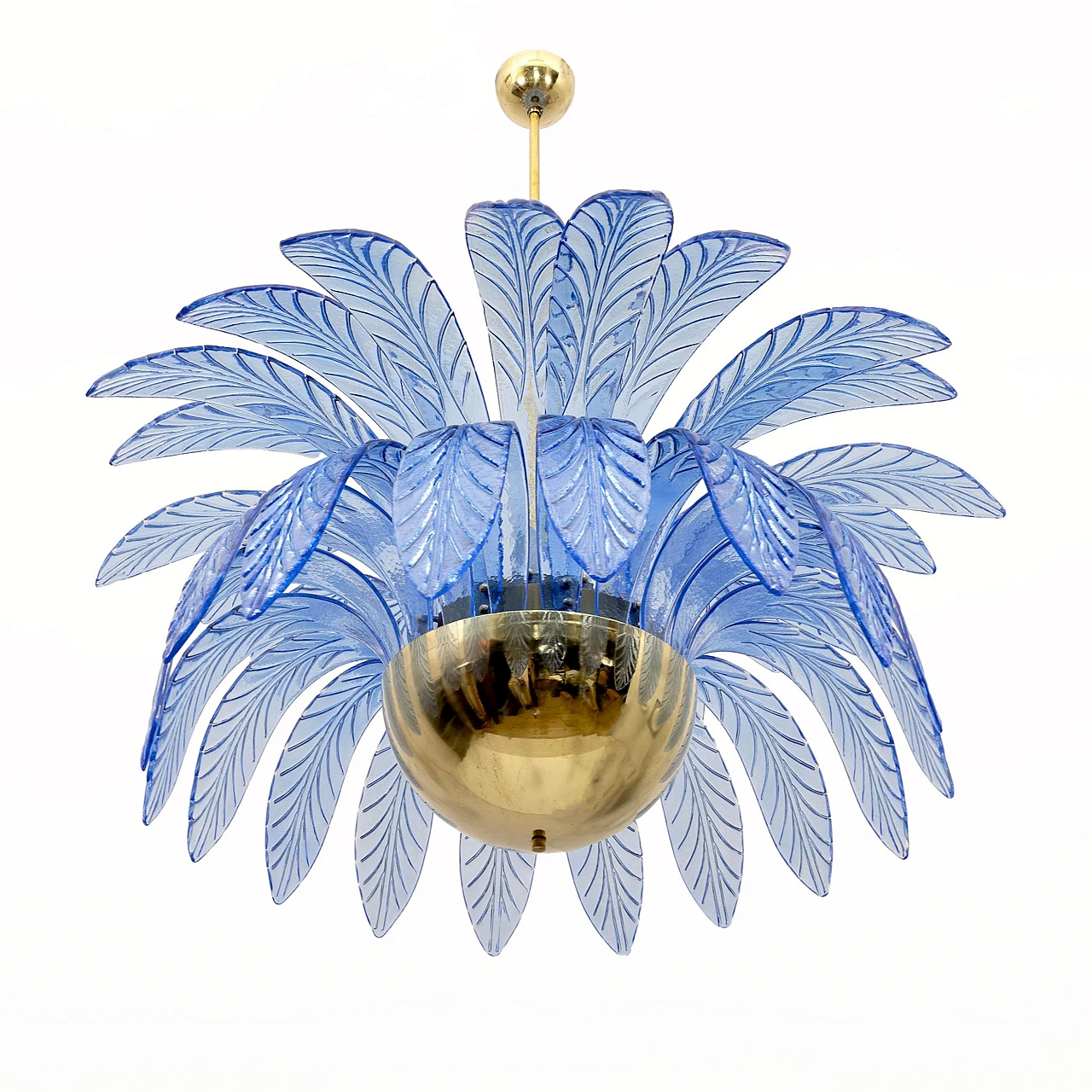 Pair of blue Murano glass palm leaf chandeliers, 1970s 3