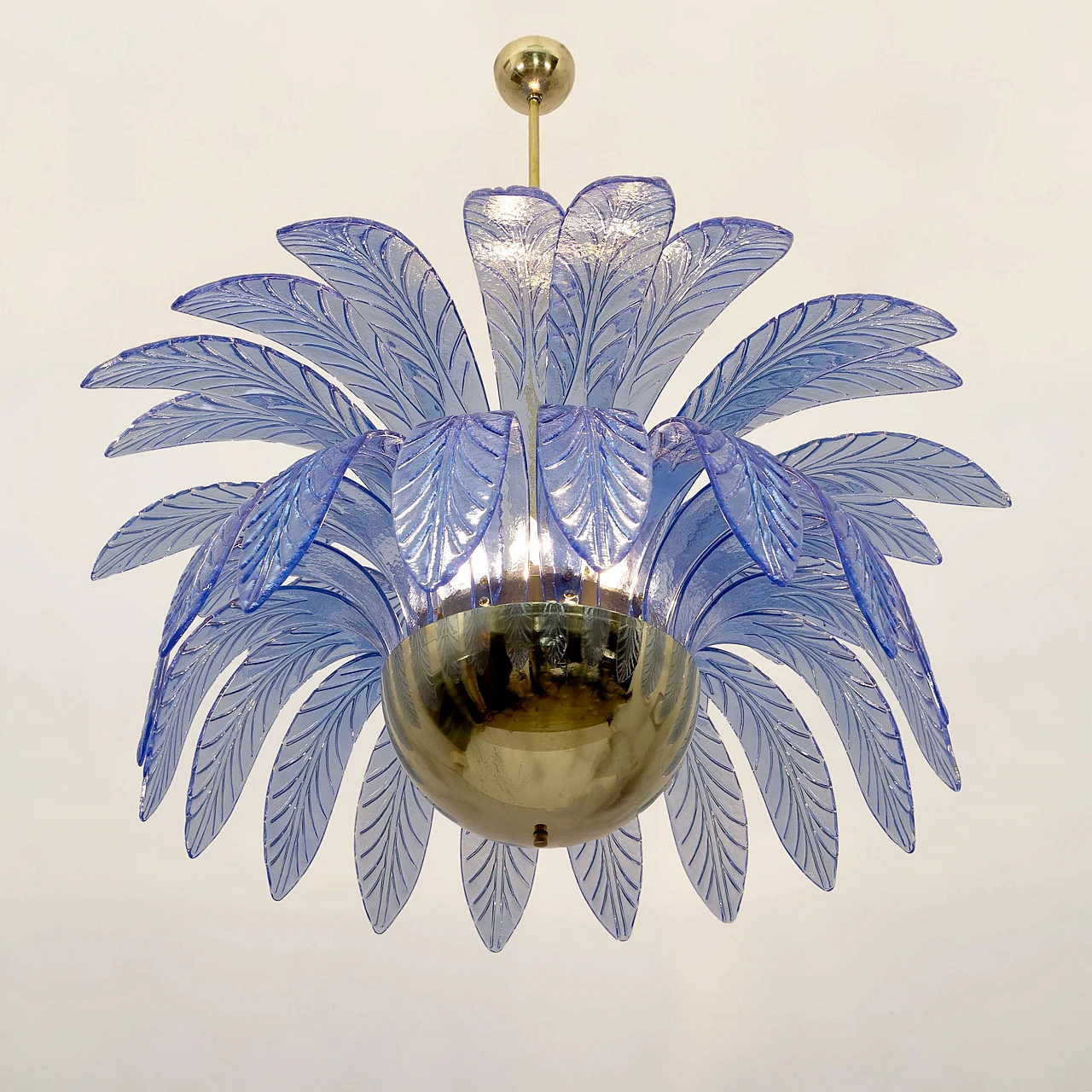 Pair of blue Murano glass palm leaf chandeliers, 1970s 4