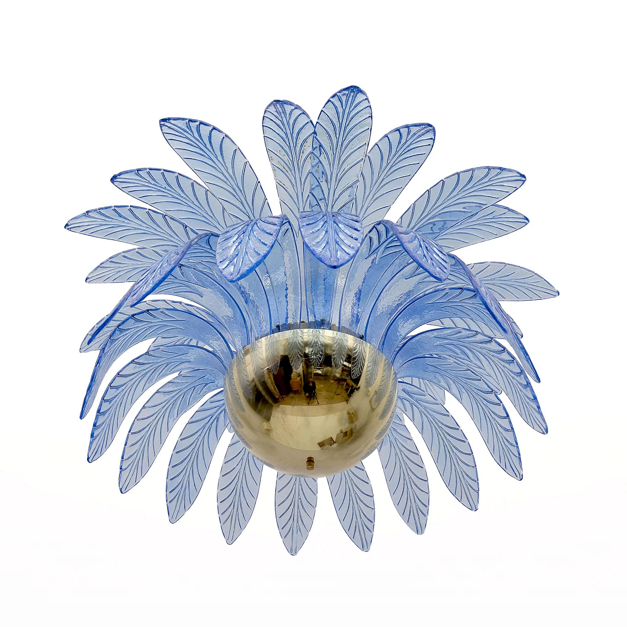 Pair of blue Murano glass palm leaf chandeliers, 1970s 5