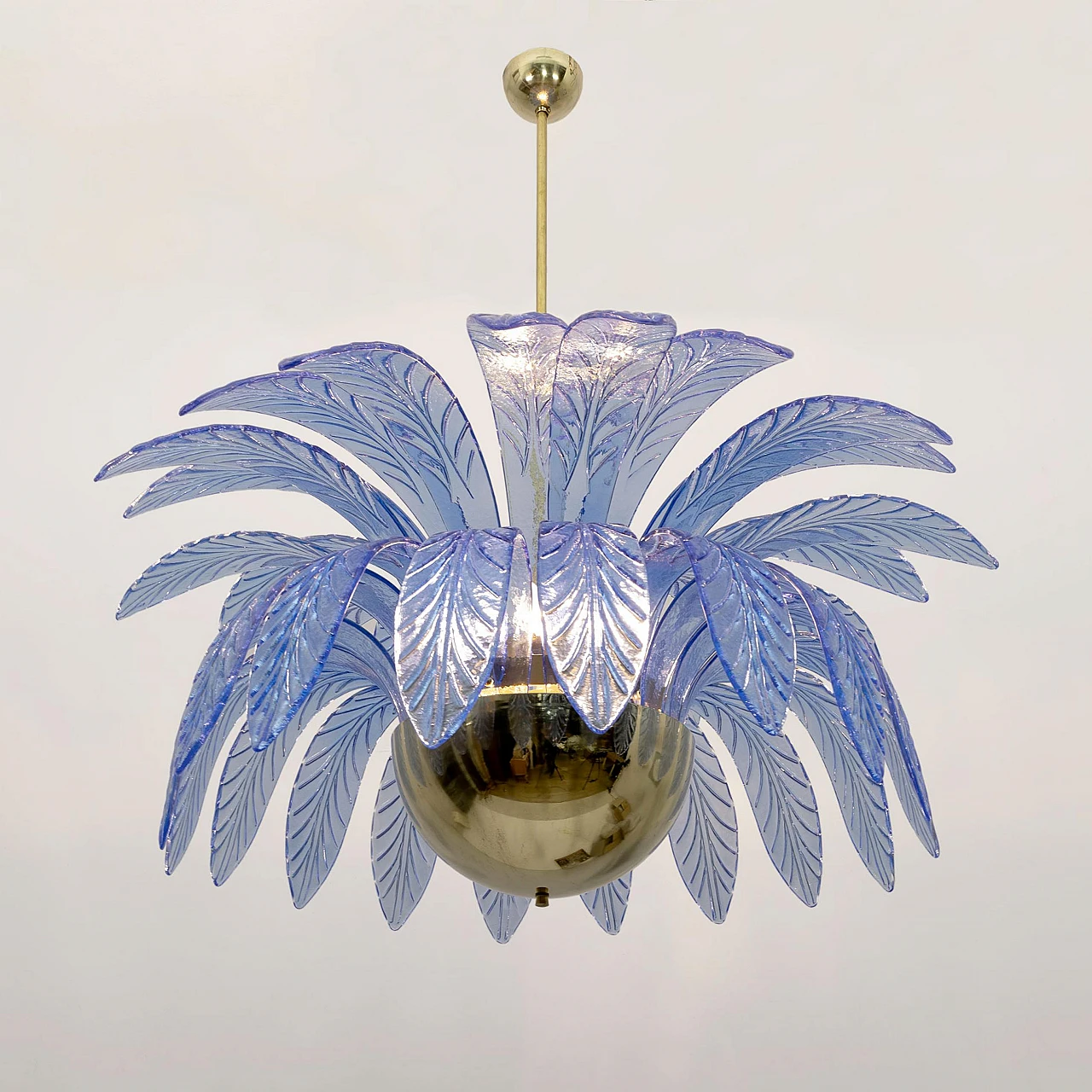 Pair of blue Murano glass palm leaf chandeliers, 1970s 6