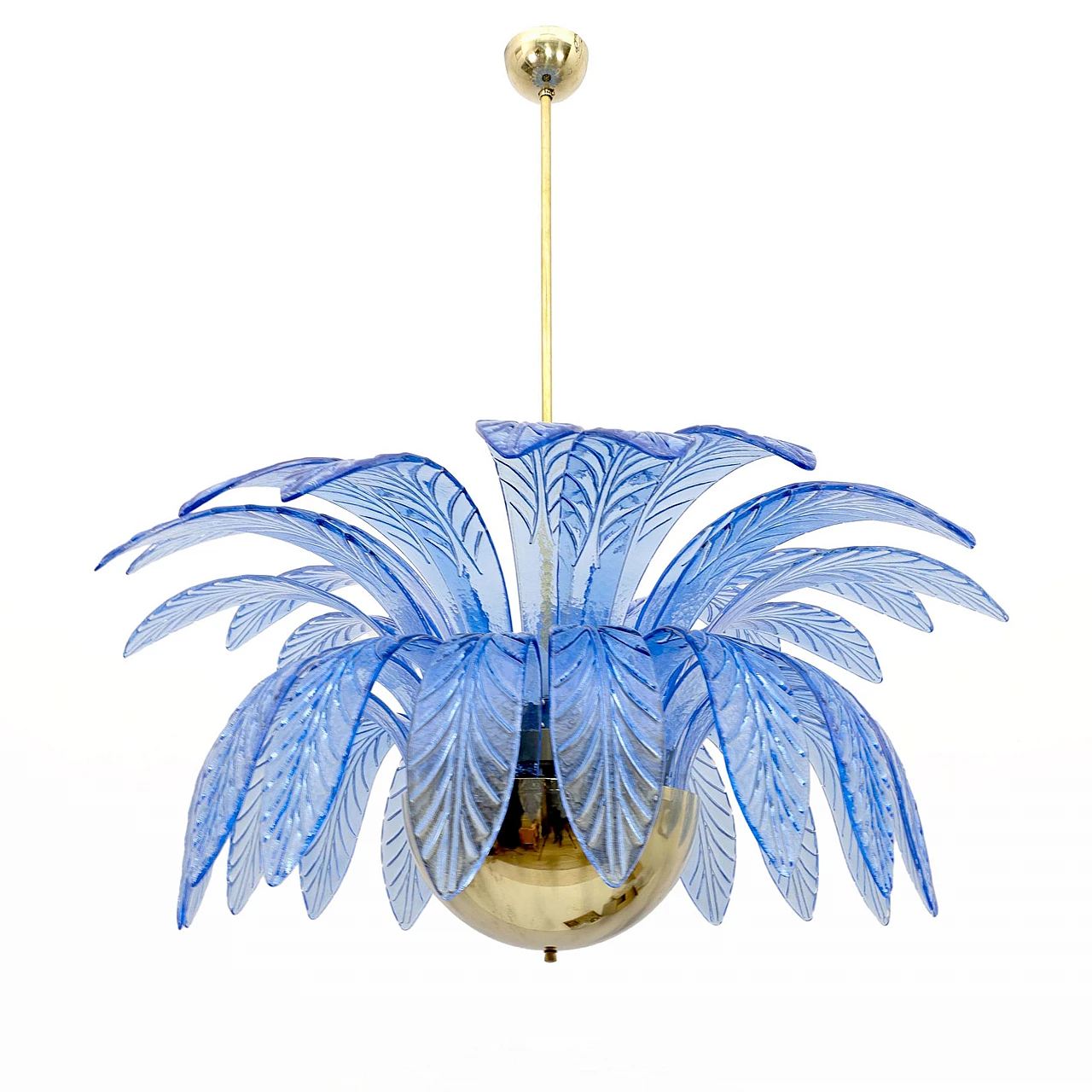 Pair of blue Murano glass palm leaf chandeliers, 1970s 7