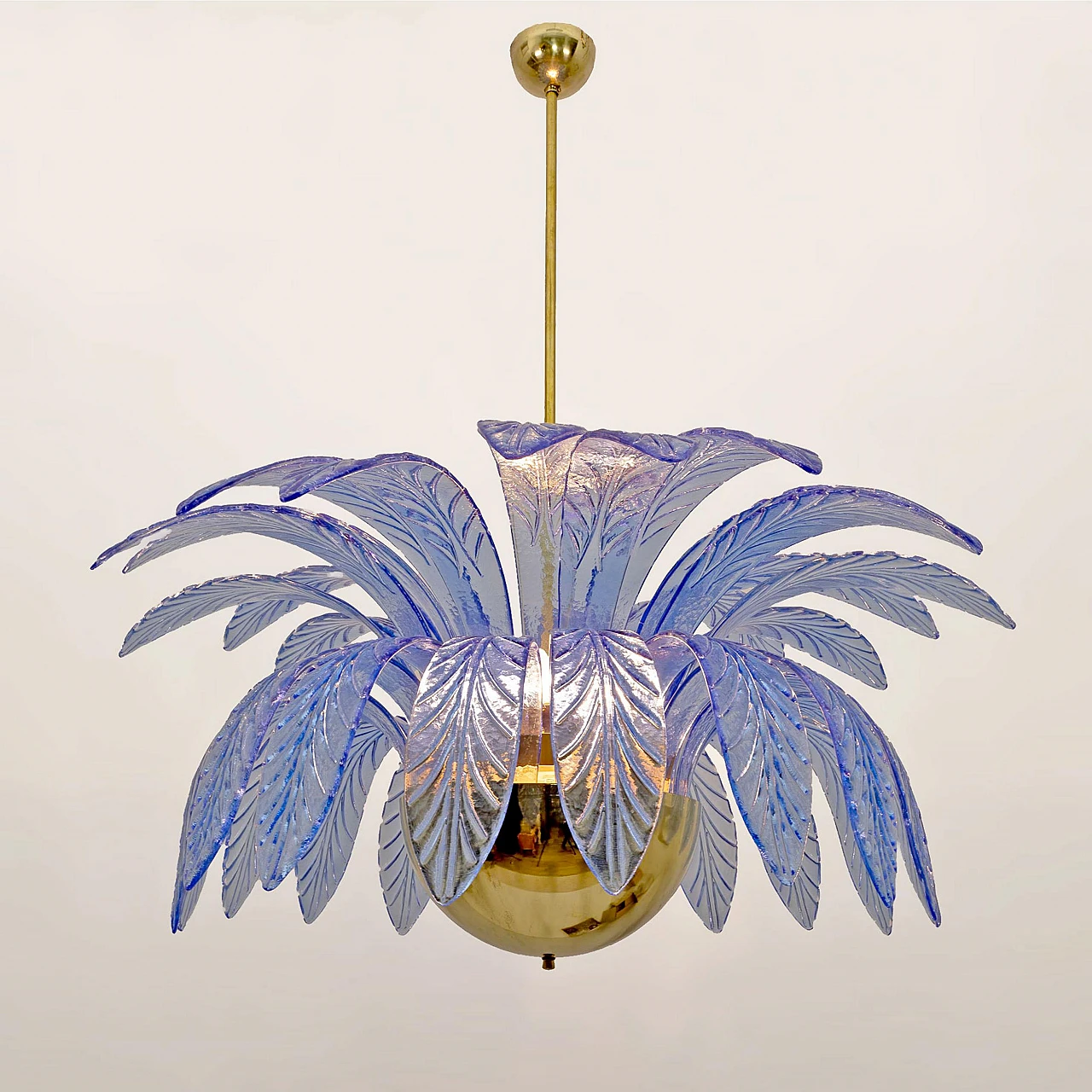 Pair of blue Murano glass palm leaf chandeliers, 1970s 8