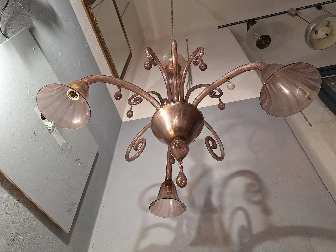 Lampadario a 3 luci in vetro di V. Zecchin per MVM Cappellin, anni '50 7