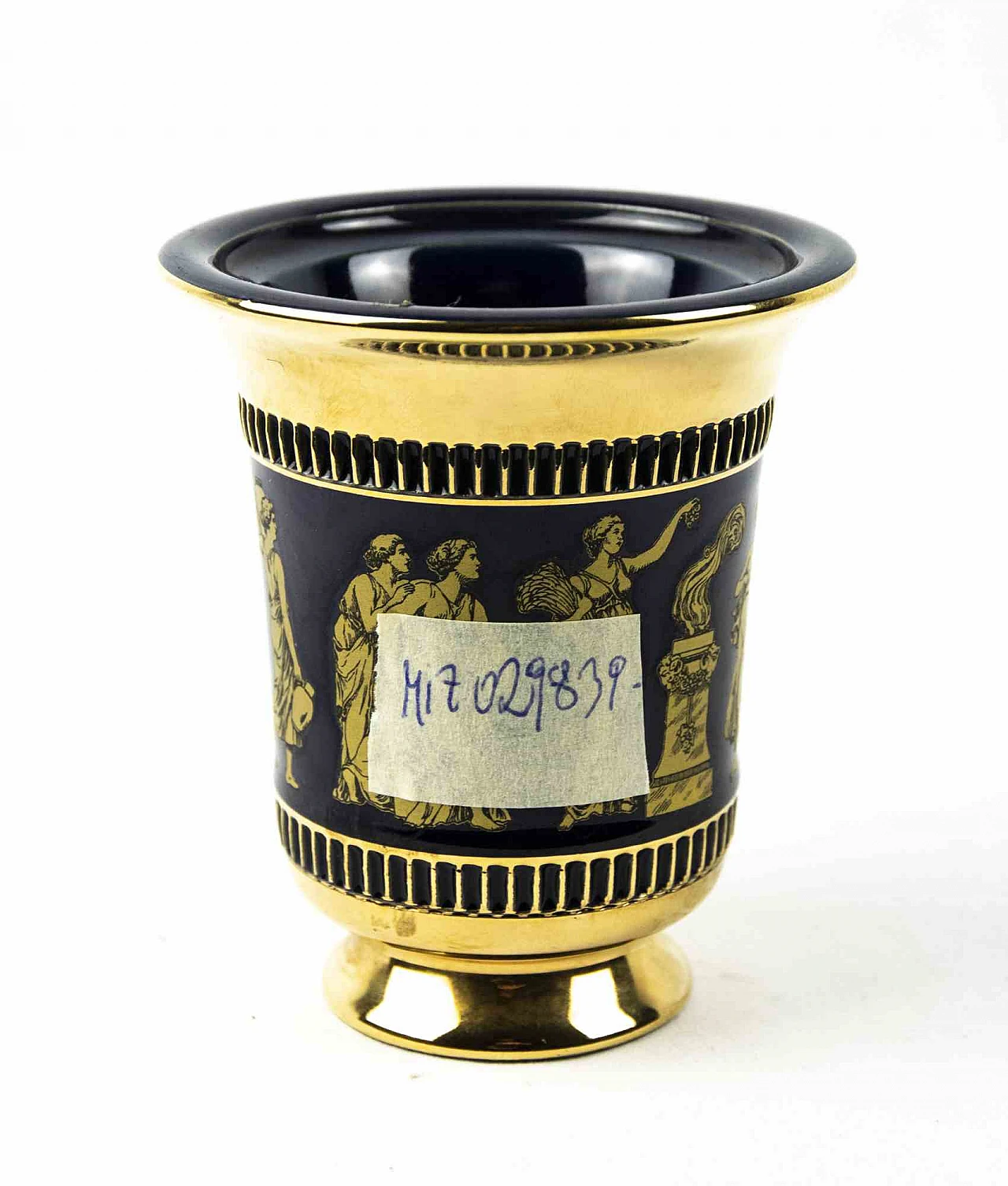 n.a., Piccolo vaso dorato e blu nello stile di Piero Fornasetti 1960-1979 2