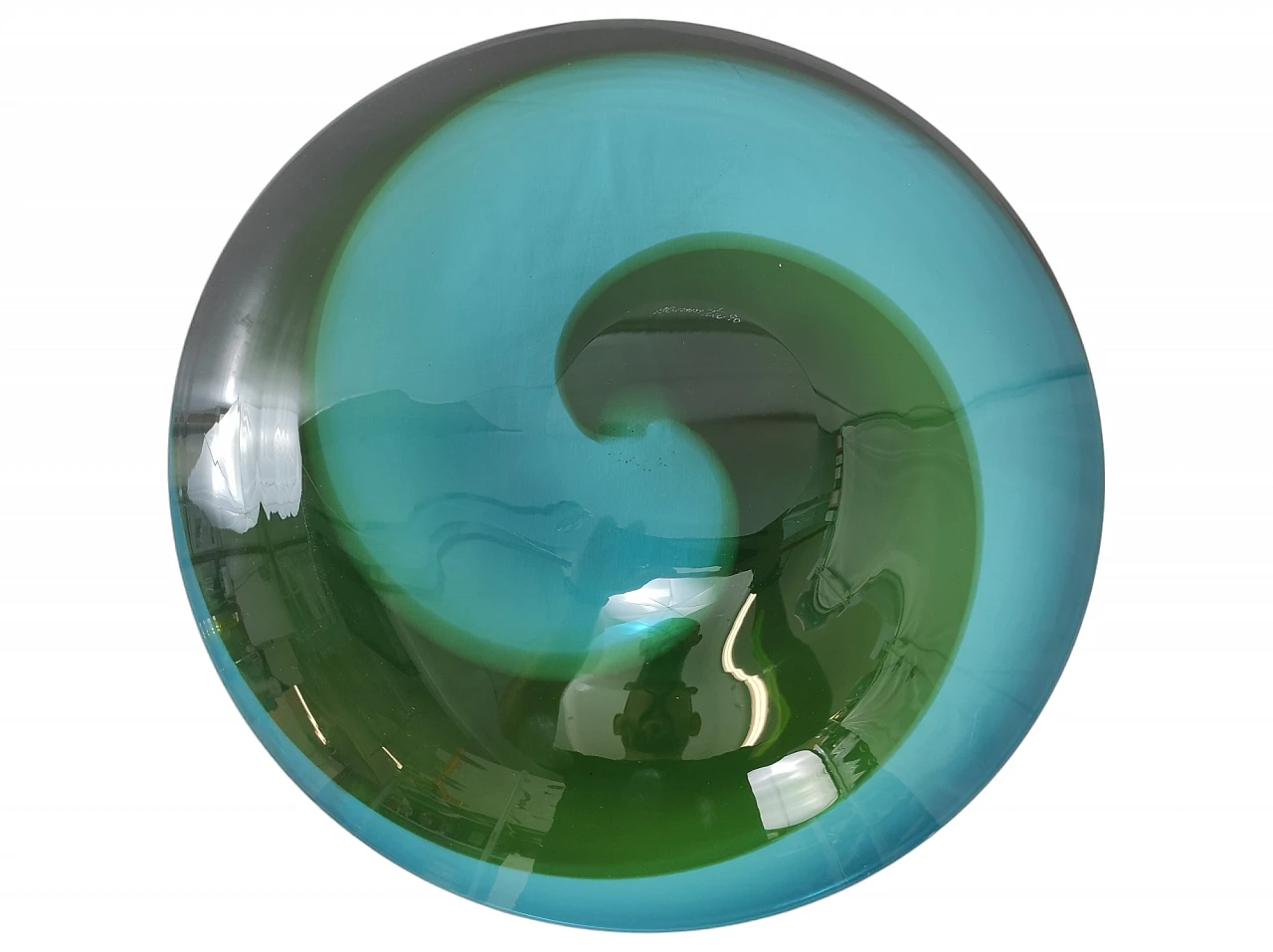 Green and blue Murano glass plate by T. Wirkkala for Venini, 1990s 4