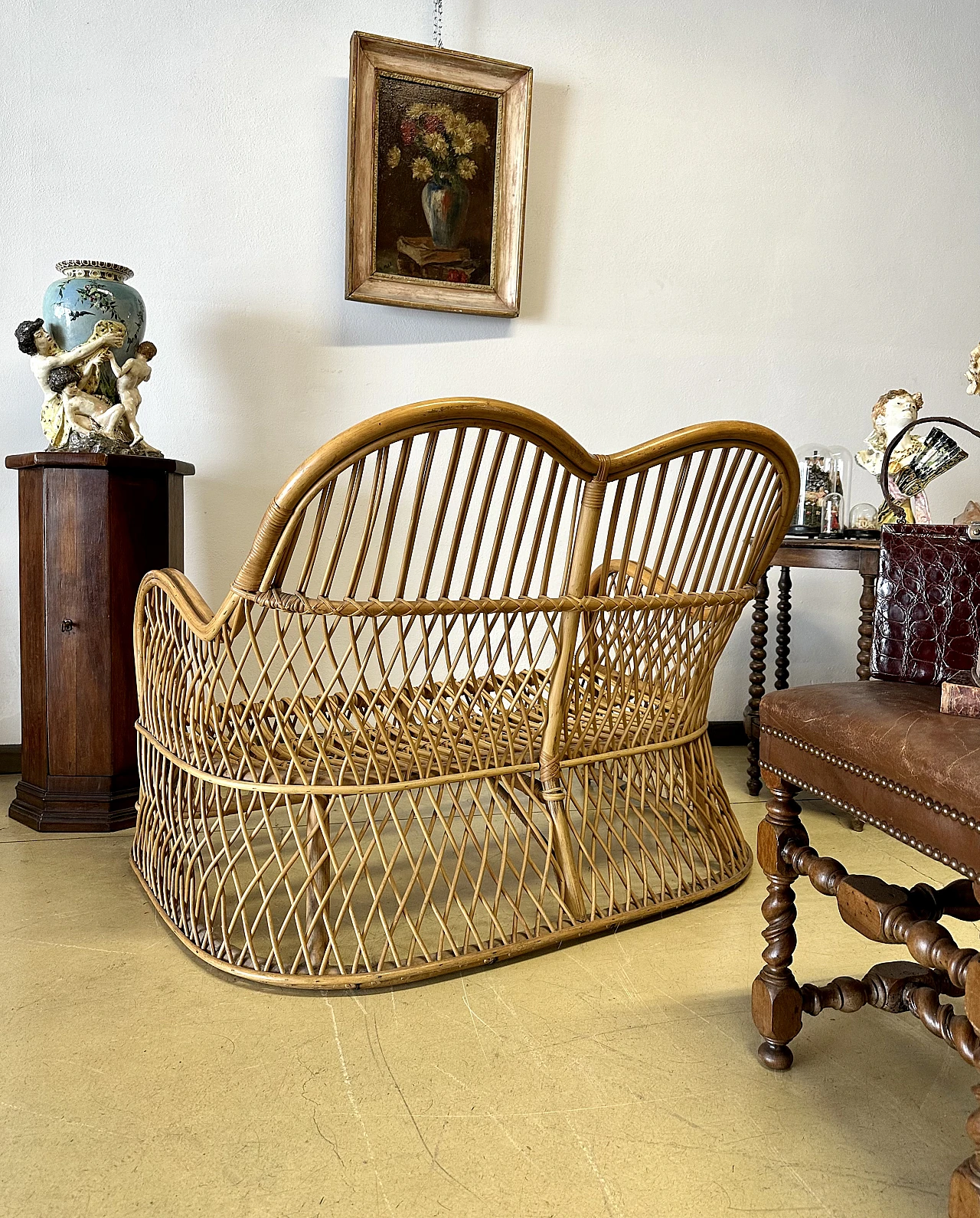 Mid-century bamboo sofa with rounded line, 1960s 1