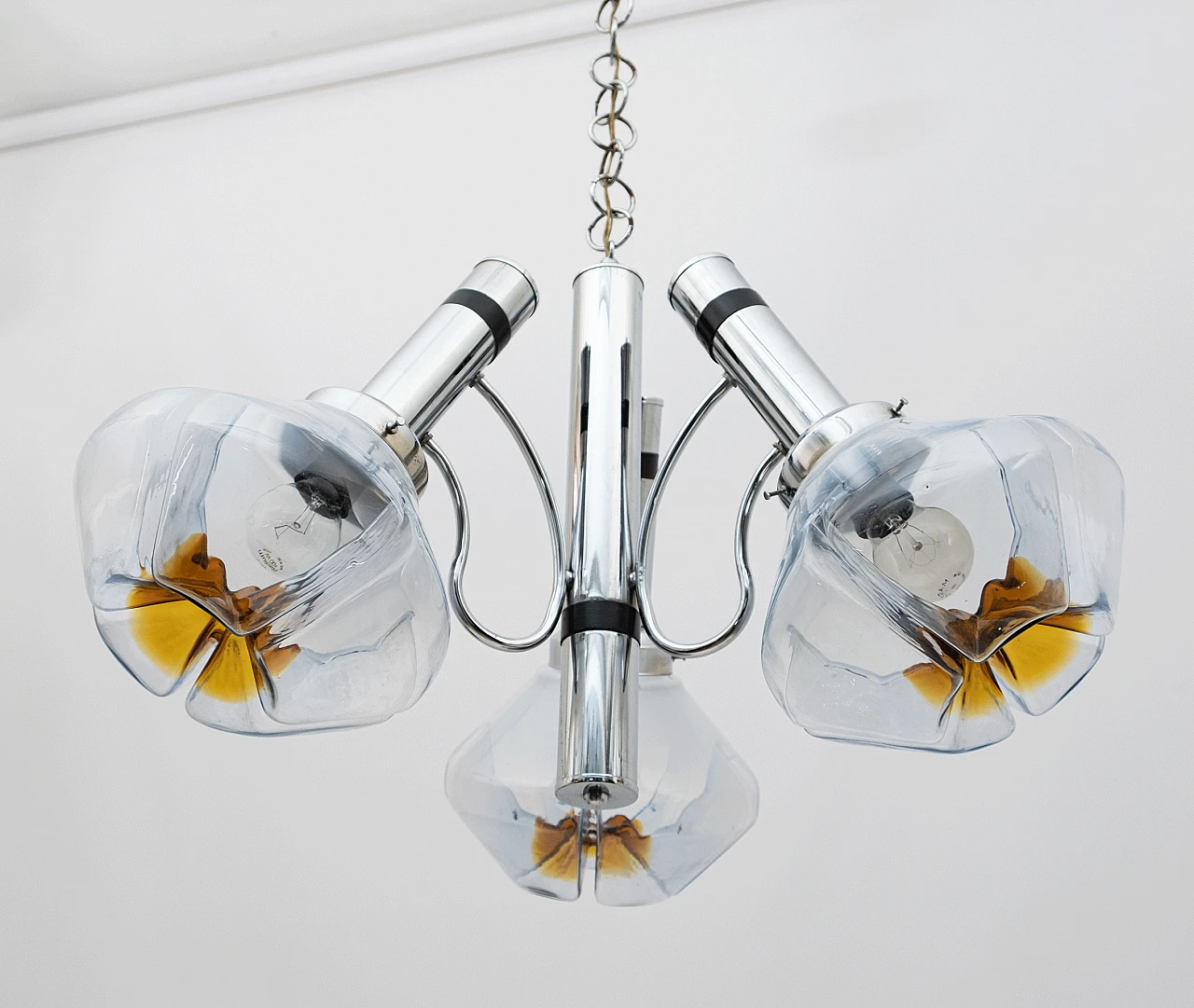 Space Age ceiling lamp in chromed metal with 3 glass globes, 1970s 1